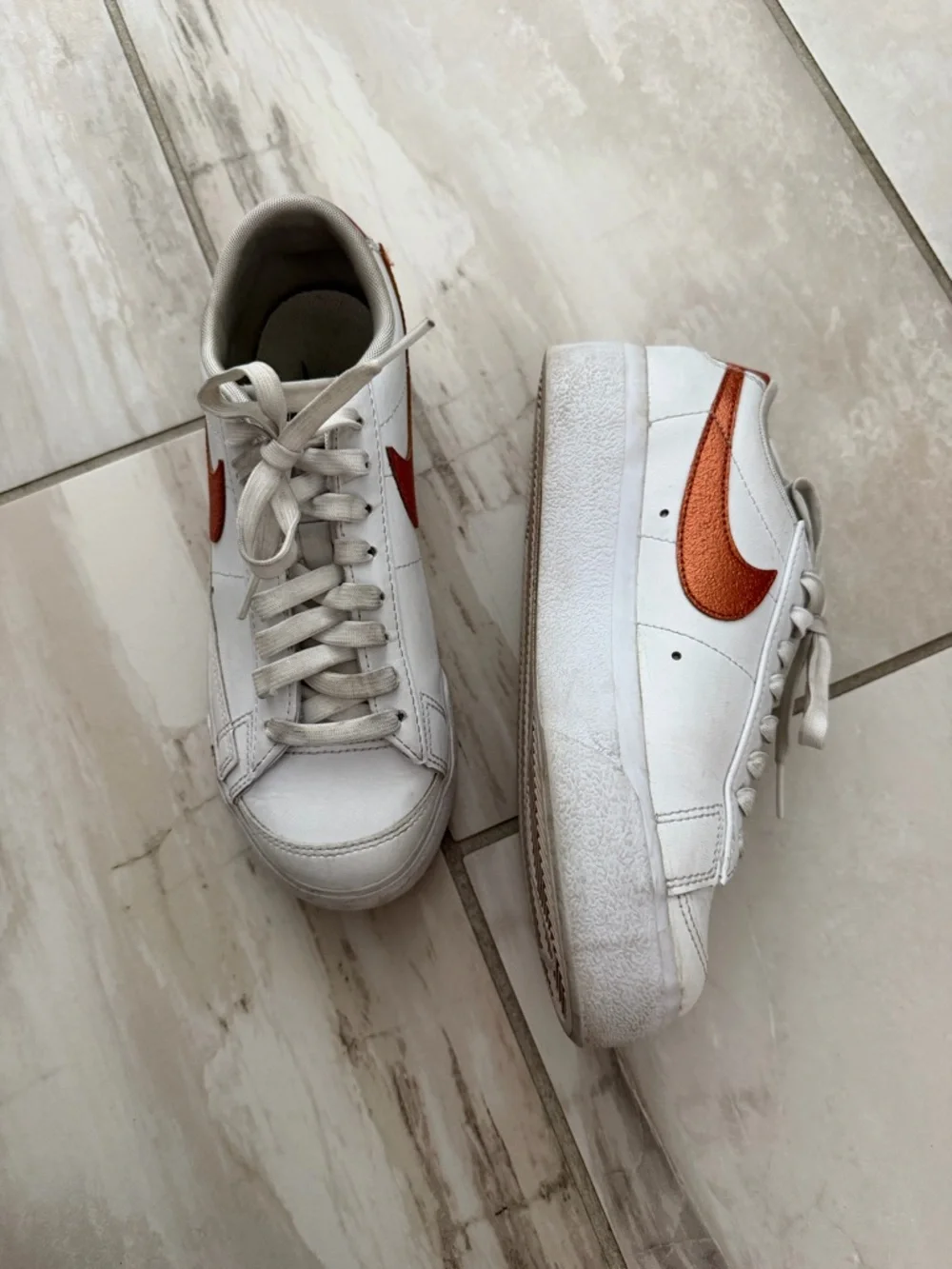 Nike Women’s White Low-Top Sneakers with Copper Swoosh blazer platform - Picture 3 of 5